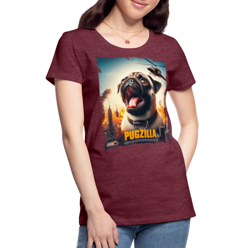 Premium T-Shirt Pugzilla Mops - Bordeauxrot meliert