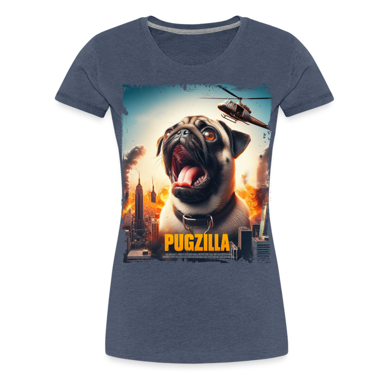 Premium T-Shirt Pugzilla Mops - Blau meliert