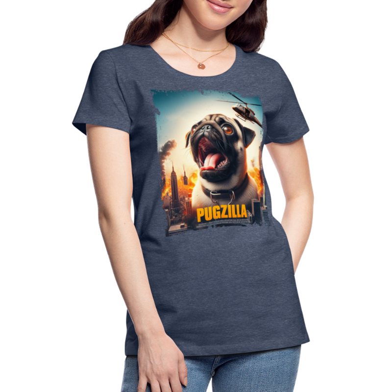 Premium T-Shirt Pugzilla Mops - Blau meliert