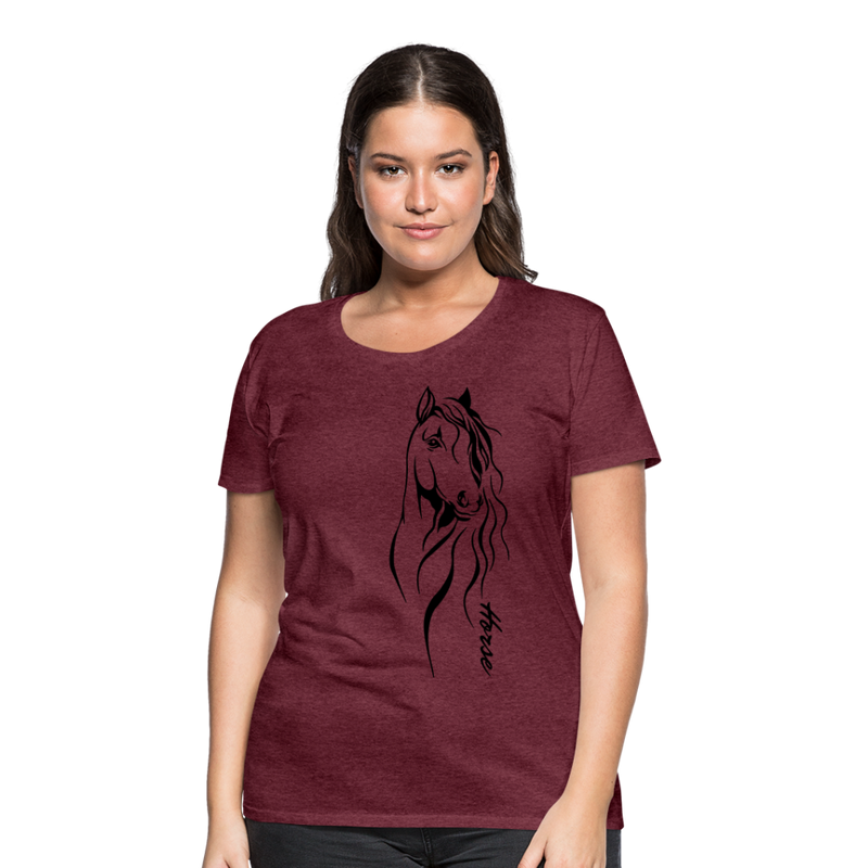 Frauen Premium T-Shirt Horse Lineart - Bordeauxrot meliert