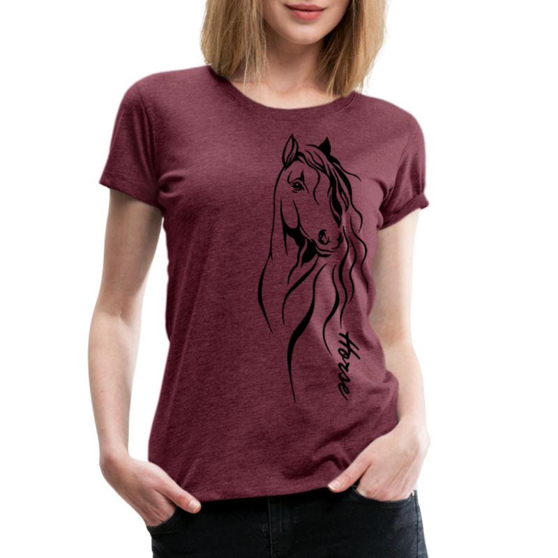 Frauen Premium T-Shirt Horse Lineart - Bordeauxrot meliert