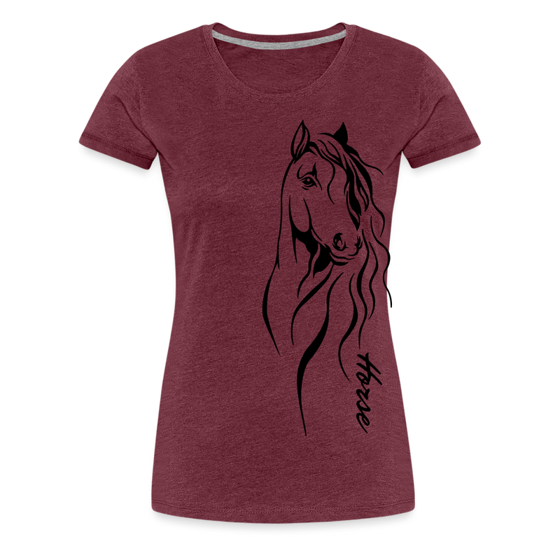 Frauen Premium T-Shirt Horse Lineart - Bordeauxrot meliert