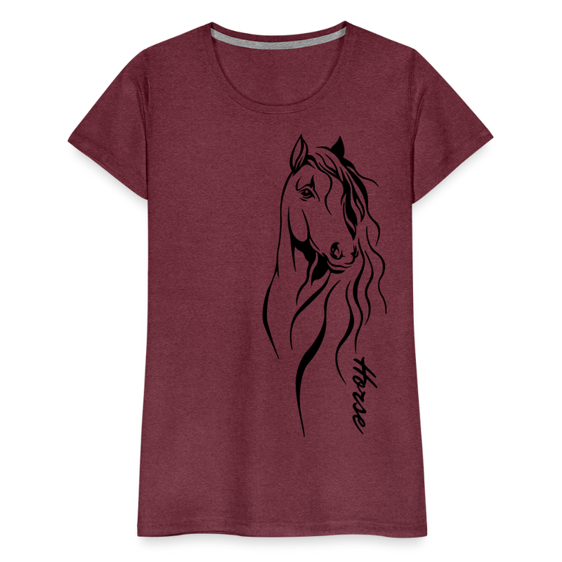 Frauen Premium T-Shirt Horse Lineart - Bordeauxrot meliert