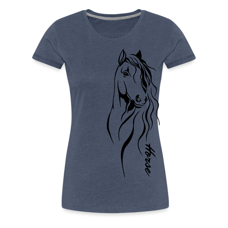 Frauen Premium T-Shirt Horse Lineart - Blau meliert