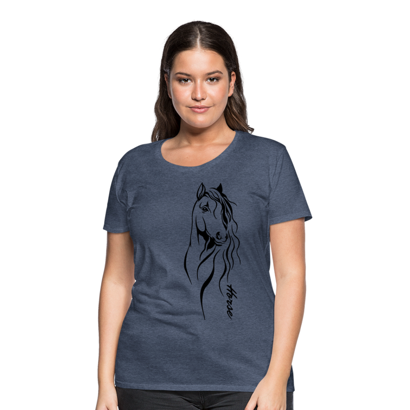 Frauen Premium T-Shirt Horse Lineart - Blau meliert