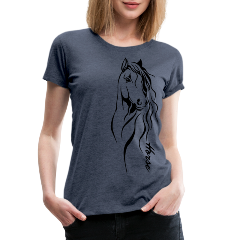 Frauen Premium T-Shirt Horse Lineart - Blau meliert