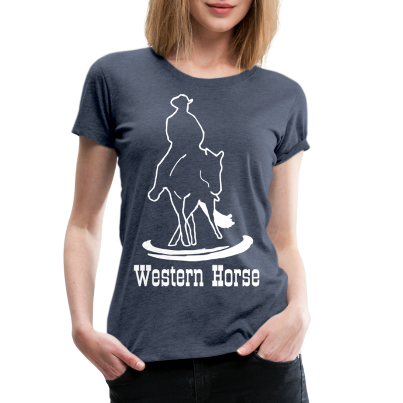 Frauen Premium T-Shirt Western - Blau meliert